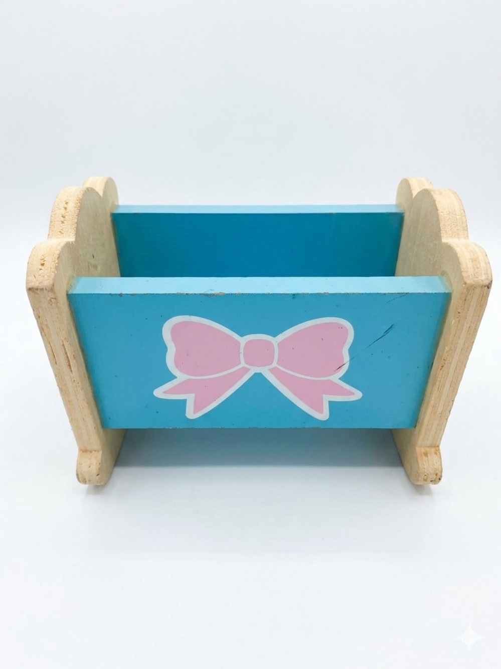 VNTG Pastel KidKraft Wooden Doll Cradle Kawaii Pink Bow Mini Cradle Rocker 4”H